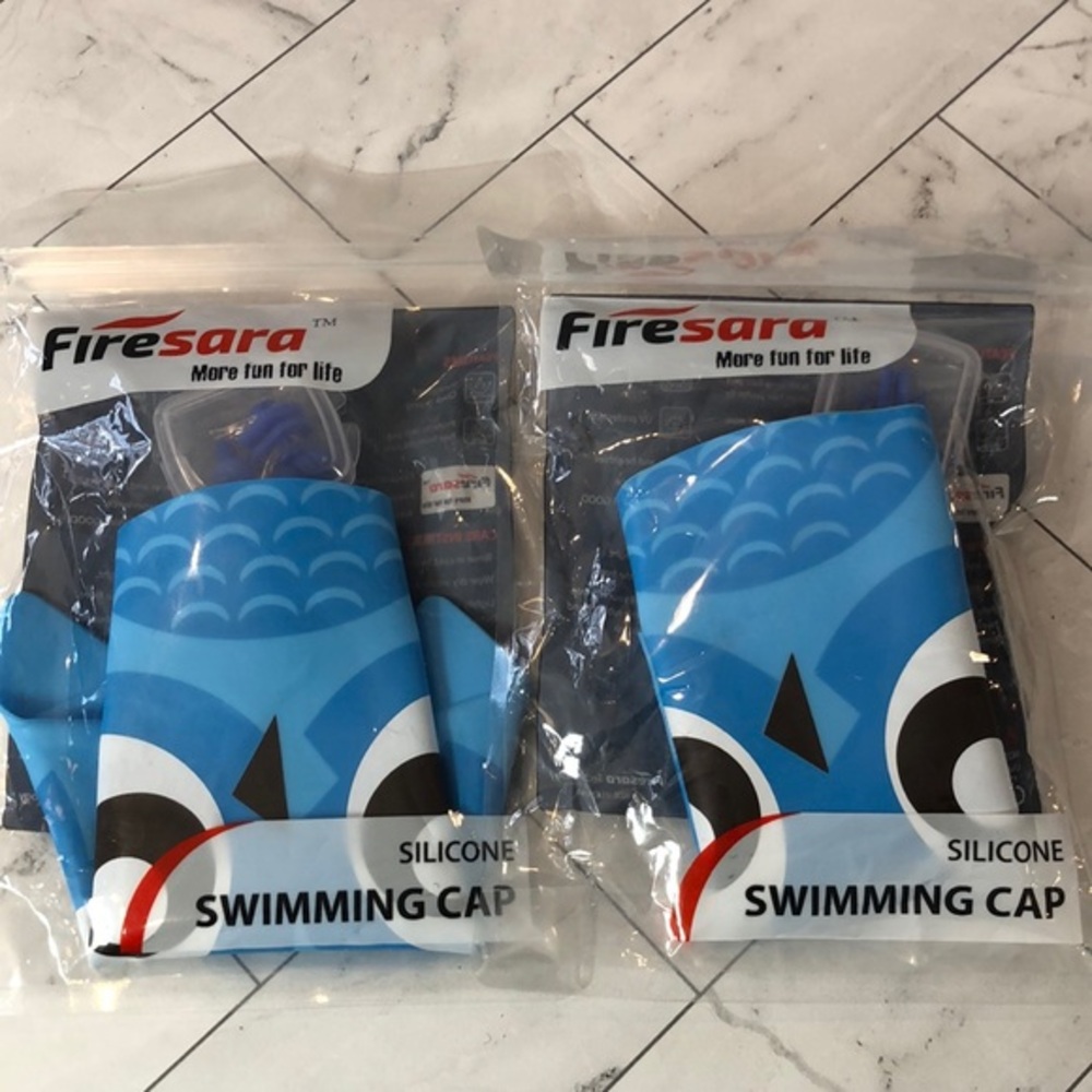 NWT Firesara Kids Swim Cap, Fun Silicone swim hat Owl SET TWO 2 Cartoon New Tags
